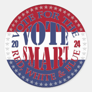 Adesivo Redondo 2024 Votação no Voto Vermelho, Branco e Azul Intel