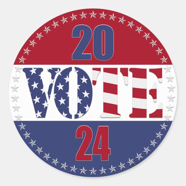 Adesivo Redondo 2024 VOTE EUA Bandeira (Frente)