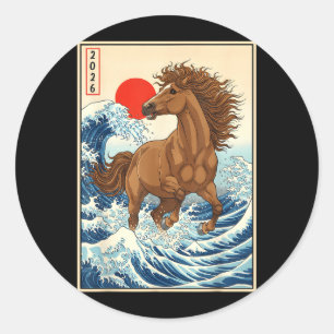 Adesivo Redondo 2026 Ano do Cavalo Ano Novo Lunar Kawaii