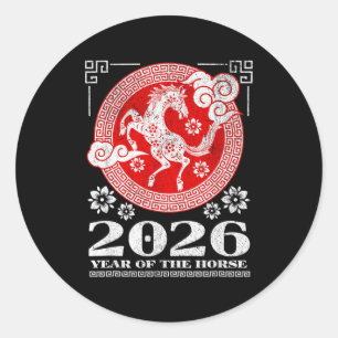 Adesivo Redondo 2026 Ano Novo Lunar Chinês Cavalo de Fogo