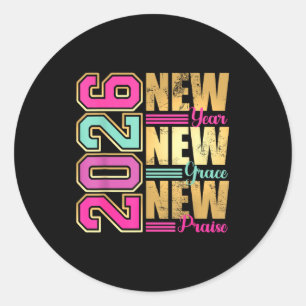 Adesivo Redondo 2026 Ano Novo Nova Graça Novo Louvor Retro Nge Des