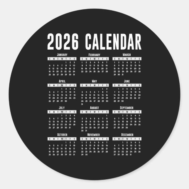 Adesivo Redondo 2026 Calendar Shirt 26 Calendar 2026  (Frente)