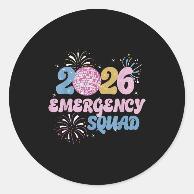 Adesivo Redondo 2026 Emergency Squad Er Nurse Happy New Year Disco (Frente)