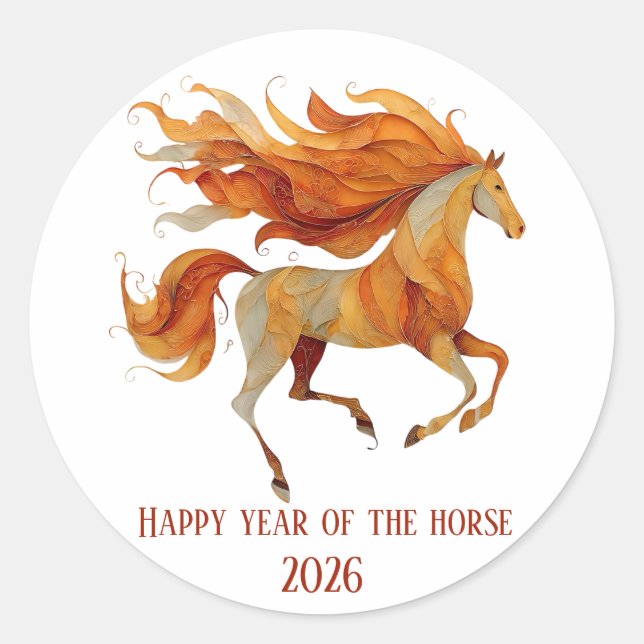 Adesivo Redondo 2026 Happy Year of the Horse Design (Frente)