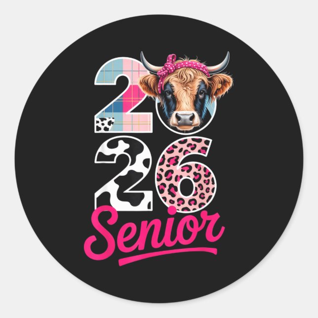 Adesivo Redondo 2026 Senior Cow Lovers Graduation Funny Cl Shirt F (Frente)
