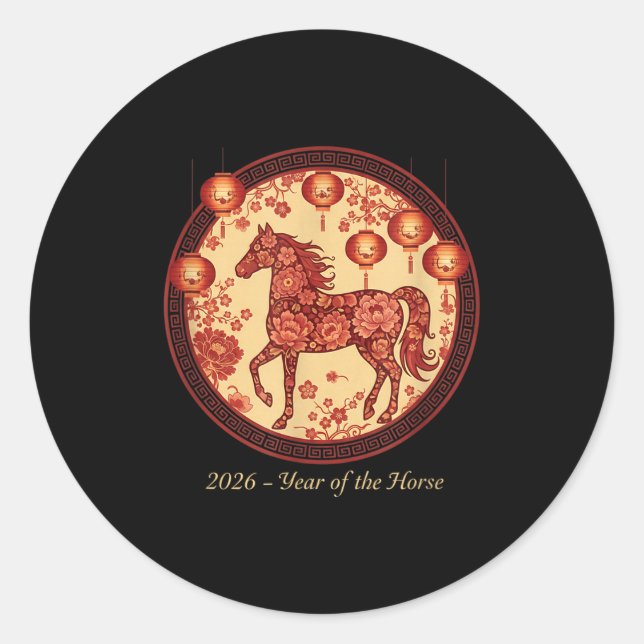 Adesivo Redondo 2026 Year Of The Horse Lantern Design – Floral Zod (Frente)