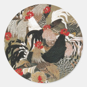 Adesivo Redondo 20. 群鶏図, rebanho dos galos, Jakuchu do 若
