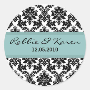 Adesivo Redondo 20 - 1,50" Black Damask Blue Favor Sticker