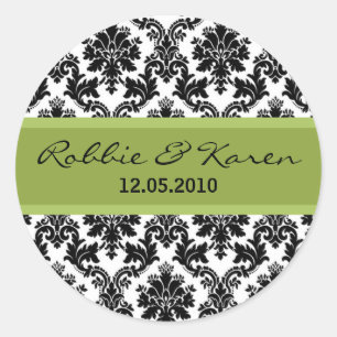 Adesivo Redondo 20 - 1,50" Black Damask & Green Favor Stickers