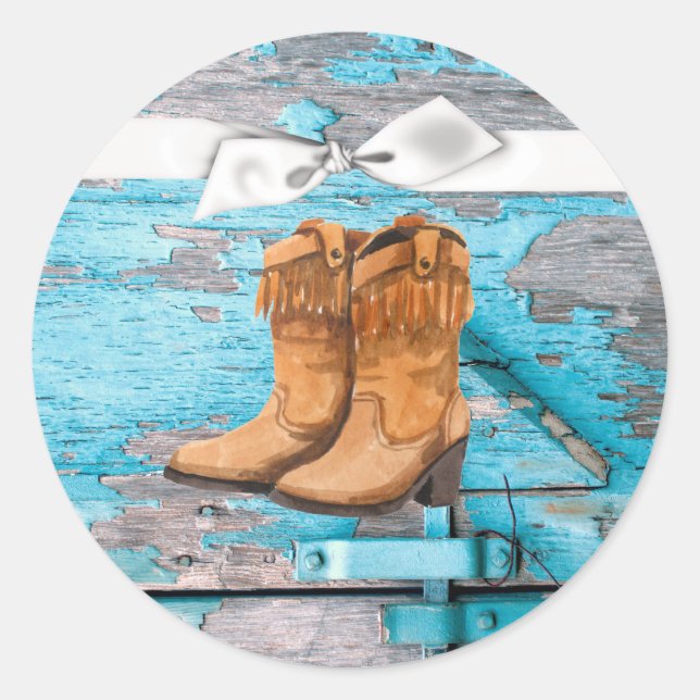 Adesivo Redondo 20 - 1.5 Envelope Boot de porta azul de madeira (Frente)