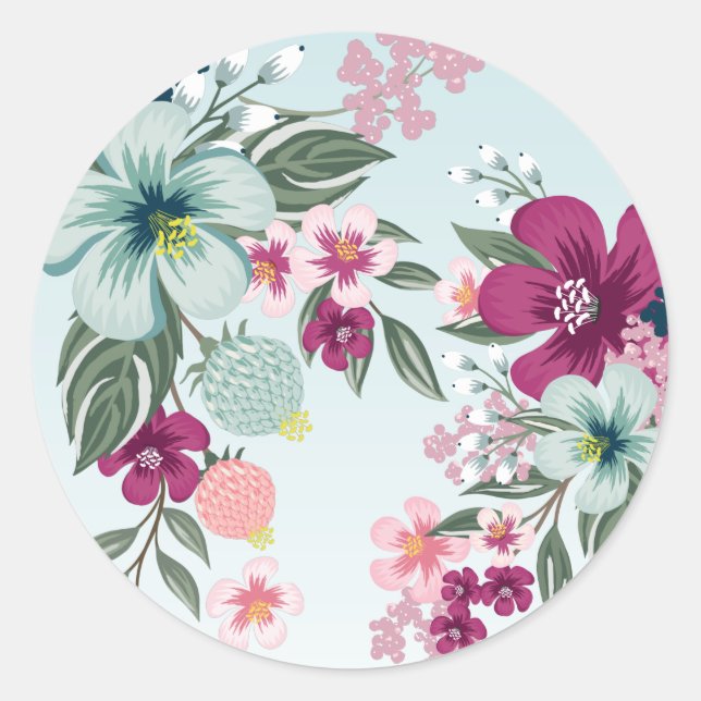 Adesivo Redondo 20 - 1.5 Envelope Flores de Fade Azul Claro Azul (Frente)