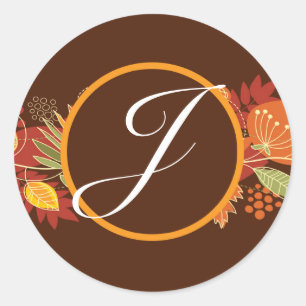 Adesivo Redondo 20 - 1.5 Envelope Folhas de outono Caem Floral