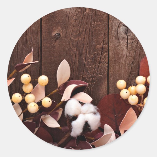 Adesivo Redondo 20 - 1.5 Envelope Seal Cotton Branch em Madeira Es (Frente)