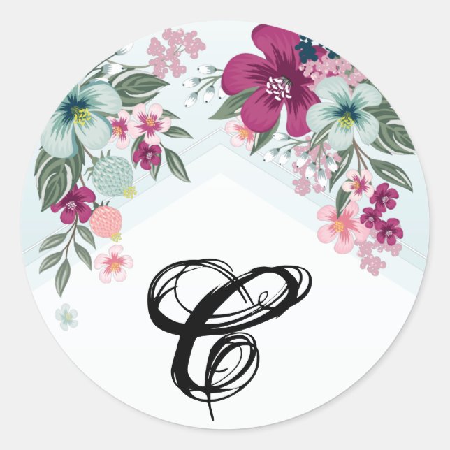 Adesivo Redondo 20 - 1.5 Envelope Seal Flor Tropical em Blue Omb (Frente)