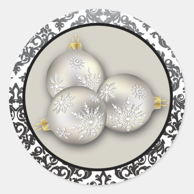Adesivo Redondo 20 - 1,5" Envelope Seal Natal Damasco prateado (Frente)