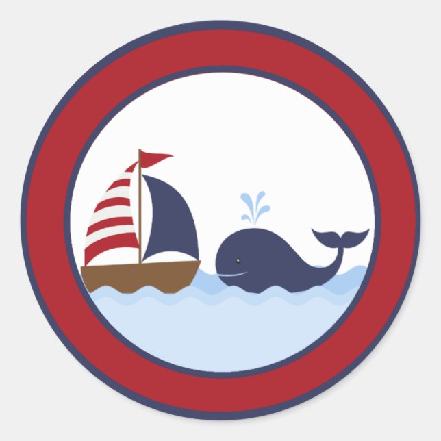 Adesivo Redondo 20 - 1,5" Envelope Selo Ahoy Barco de Baleia Náuti (Frente)