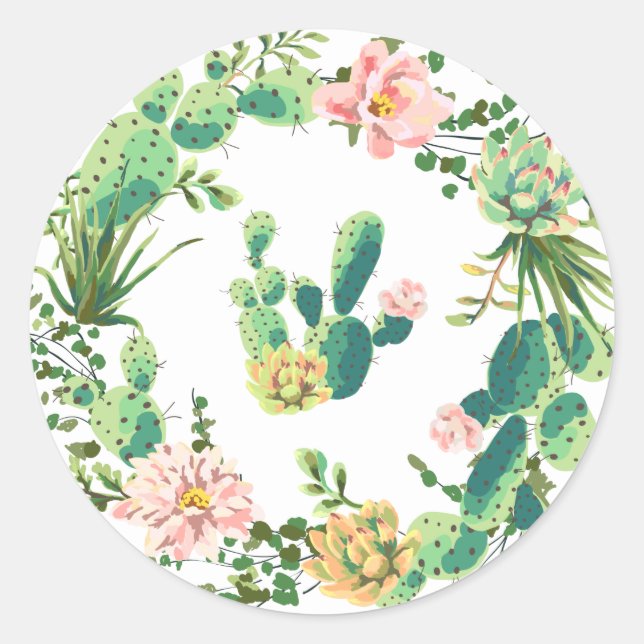 Adesivo Redondo 20 - 1.5 Envelope Selo Boêmiano Suculentes De Cact (Frente)