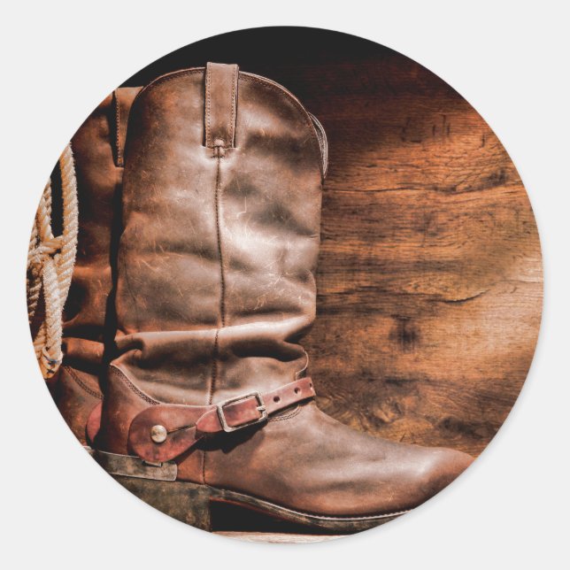 Adesivo Redondo 20 - 1.5 Envelope Selo Cowboy Boots Rus de Madeira (Frente)