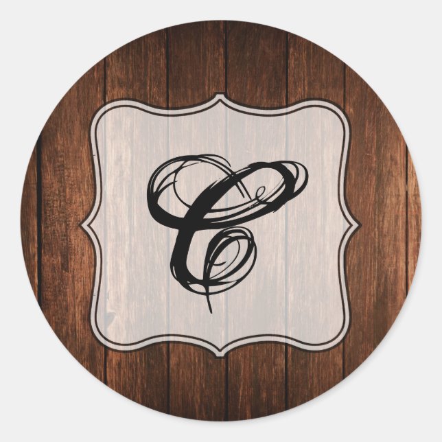 Adesivo Redondo 20 - 1.5 Envelope Selo de madeira Rústica (Frente)