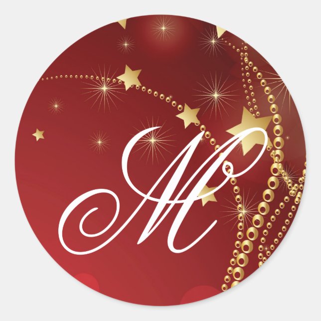Adesivo Redondo 20 - 1,5 Envelope Selo Monograma XMAS Natal (Frente)