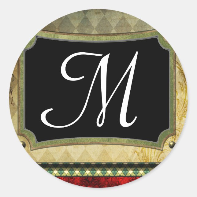 Adesivo Redondo 20 - 1,5 Envelope Selo Monograma XMAS Natal (Frente)