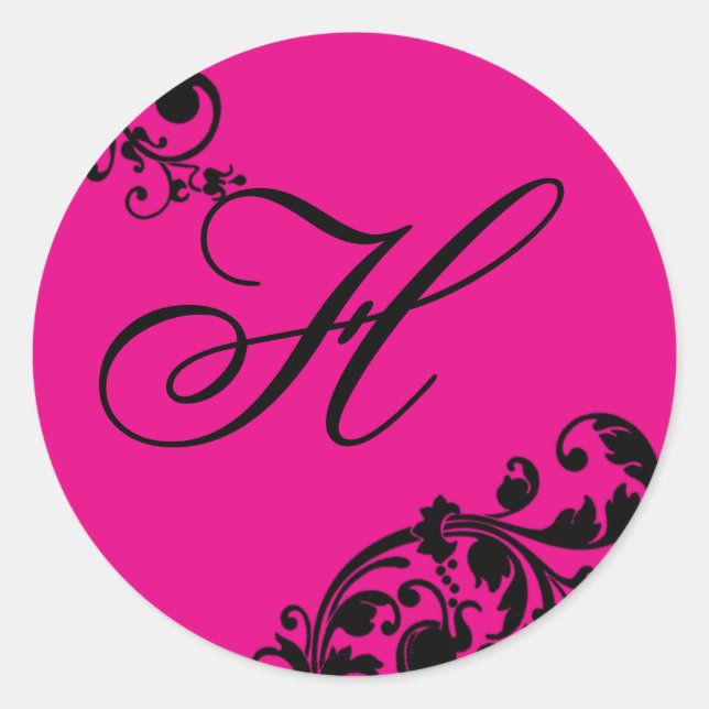 Adesivo Redondo 20 - 1.5 Envelope Selo Preto Rosa Quente (Frente)