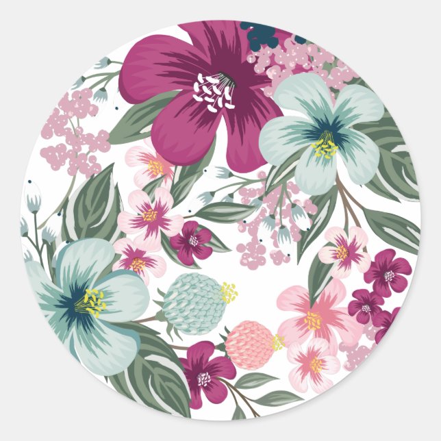 Adesivo Redondo 20 - 1.5 Envelope Selo Tropical Flores em Branco (Frente)
