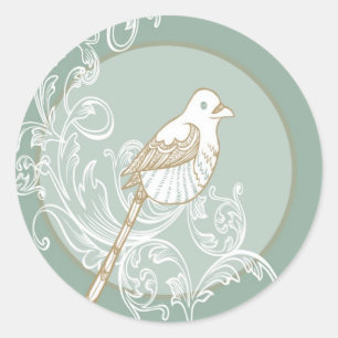 Adesivo Redondo 20 - 1.5 Envelope Selo Vintage Pássaro de Amor Vit