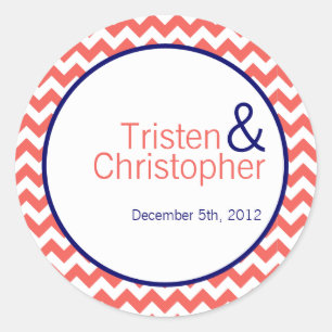 Adesivo Redondo 20 - 1,5" Favor Stickers Coral Marinho Blue Chevro