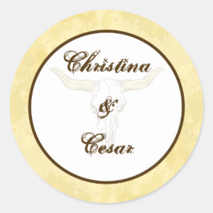 Adesivo Redondo 20 - 1,5" Favor Stickers Cowboy Rodeo Steer Skull