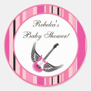 Adesivo Redondo 20 - 1,5" Favor Stickers Girly Girl Pink Guitar