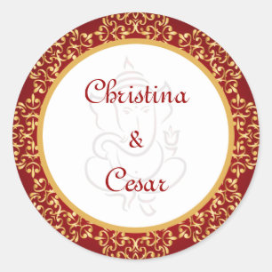 Adesivo Redondo 20 - 1,5" Favor Stickers Lord Ganesha/Hindu Red Sp