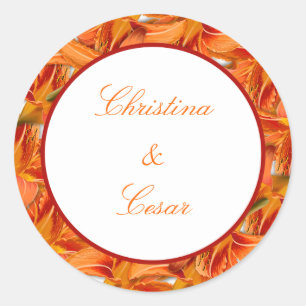 Adesivo Redondo 20 - 1,5" Favor Stickers Orange Tiger Lilly w/Stri