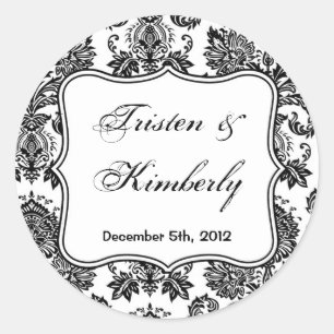 Adesivo Redondo 20 - 1,5" Favor Stickers Preto Lace White Damask