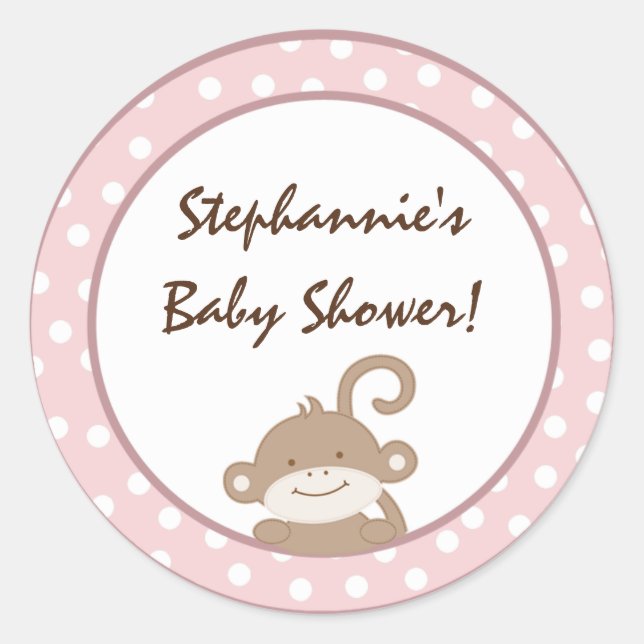 Adesivo Redondo 20 - 1,5" Favor Stickers Safari Pink Selva Macaco (Frente)