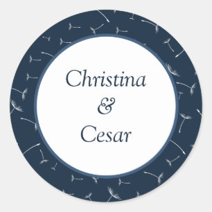 Adesivo Redondo 20 - 1,5" Favor Vinhetas Marinho Flor Azul De Dand