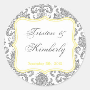 Adesivo Redondo 20 - 1,5" laço amarelo cinzento do damasco das