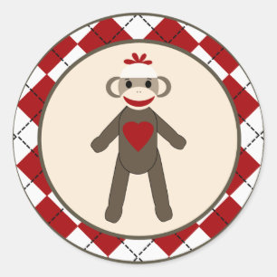 Adesivo Redondo 20 - 1,5" macaco vermelho Argyle da peúga do selo