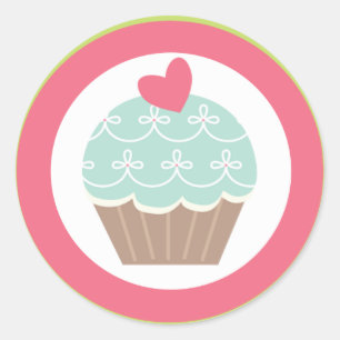 Adesivo Redondo 20 - 1,5" rosa do cupcake do tea party do selo do