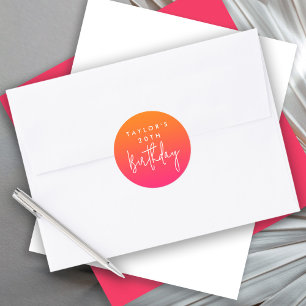 Adesivo Redondo 20 Birthday Bold Hot Pink e Orange Ombro