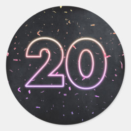 Adesivo Redondo 20 Birthday Neon Sign On Black (Sinal de Neon de A