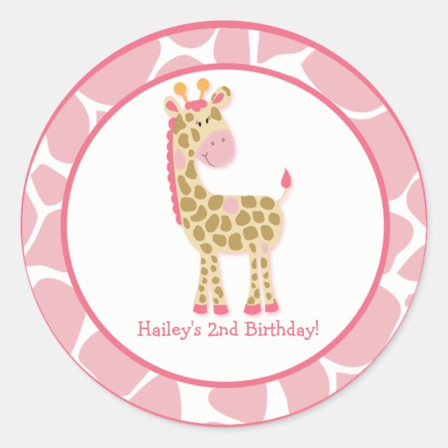 Adesivo Redondo 20 Cupcake Personalizável Toppers Jungle Giraffe (Frente)