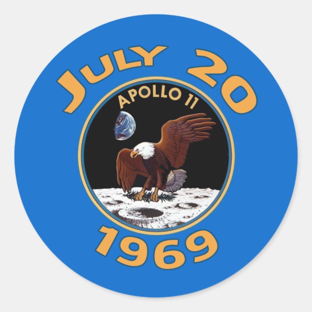 Adesivo Redondo 20 de julho de 1969 Missão Apollo 11 à Lua (Frente)