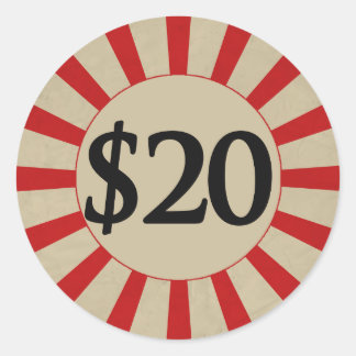 Adesivo Redondo $20 (Dólar) Marca de preço brilhante redonda
