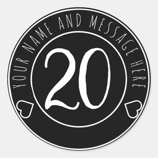 Adesivo Redondo 20 Festa de aniversário Simples Preto e Branco Mod (Frente)