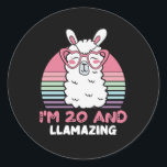 Adesivo Redondo 20 Years Old Bday Llamazing 20th Birthday Llama<br><div class="desc">Retro Vintage Style Birthday Gift Design Perfect To Pair With Shorts,  Leggings Or Jeans For A Casual Yet Trendy Look. Humorous Funny Humor Birthday Gift Outfit For Family Member,  Loved One Or Yourself. Matches Loads Of Clothes. GET YOURS TODAY!</div>