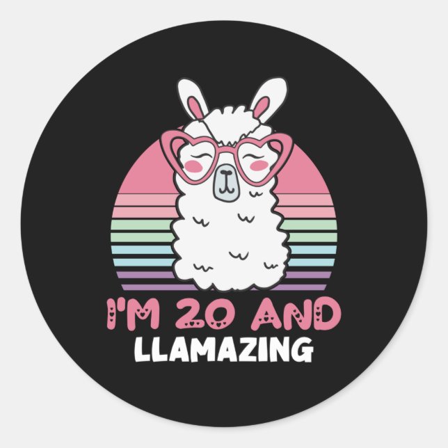 Adesivo Redondo 20 Years Old Bday Llamazing 20th Birthday Llama (Frente)