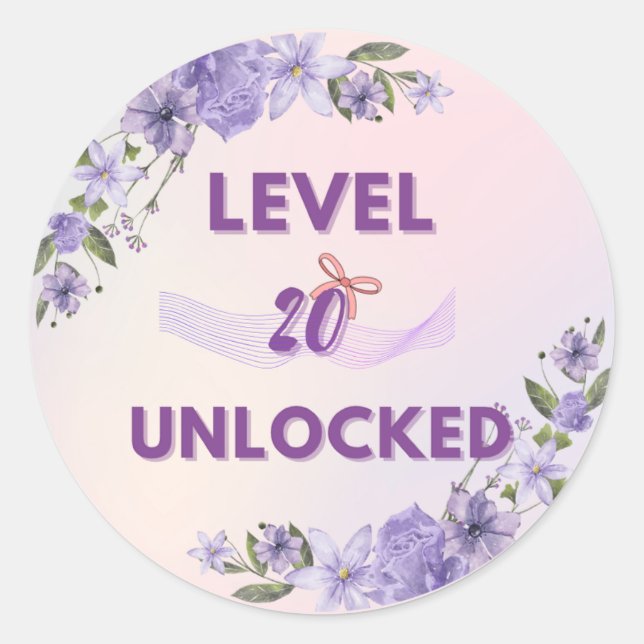 Adesivo Redondo 20th Birthday Sticker – level 20 unlocked (Frente)