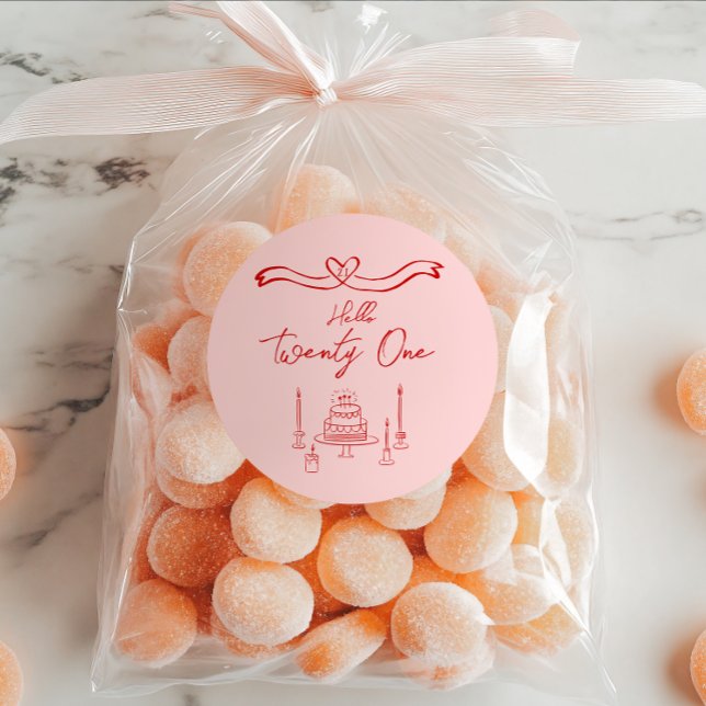 Adesivo Redondo 21 ruas, Velas de Bolo Rosa Vermelho, Desenhadas à (Criador carregado)