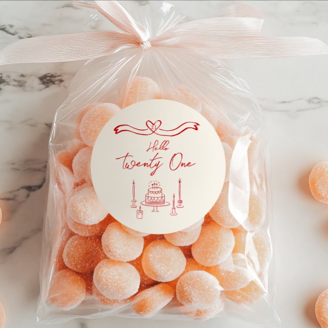 Adesivo Redondo 21 ruas Vermelhas, Bolo-de-Mão Desenhado Diversão  (Criador carregado)